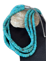 Navajo 3-Strand Turquoise Heishi Necklace | Sterling Silver | 24" | Authentic Native American Handmade | 11776