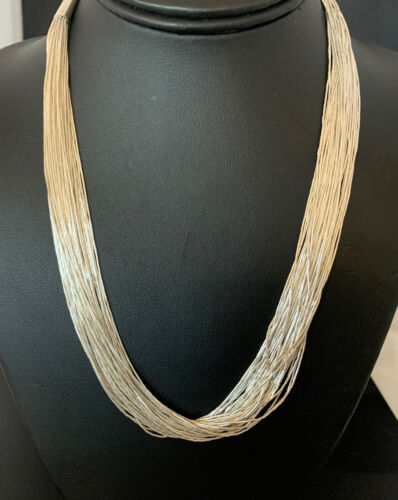 Navajo Liquid Silver Heishi Necklace | 40 Strands | Sterling Silver Tubes | 19" | 02214