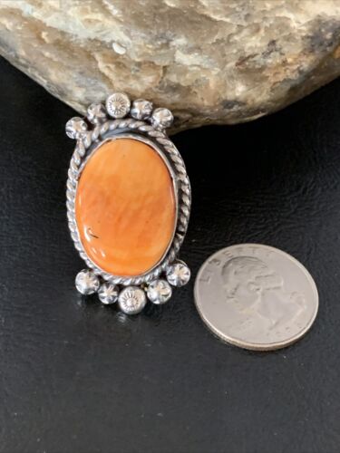 Native American Orange Spiny Oyster Navajo Ring | Sterling Silver | Sz 8 | 13283