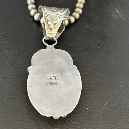 Navajo Pearls Orange Spiny Oyster Necklace Pendant | Sterling Silver | Authentic Native American Handmade | 14718