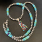 Navajo Multi-Color Blue Turquoise Pendant | Sterling Silver Pearls Necklace | Native American Handmade | 12617