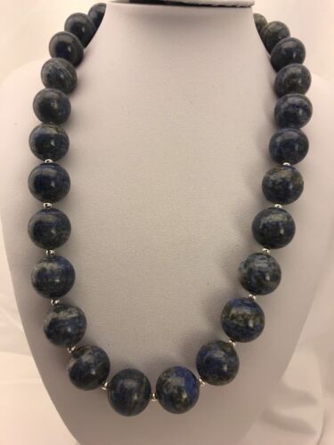 Authentic Native American Handmade | Navajo Sterling Silver Denim Lapis Bead Necklace | 20" | 16mm