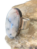 Southwestern Navajo Cinnabrite Ring | White Black | Sterling Silver | Sz 7.5 | 01560