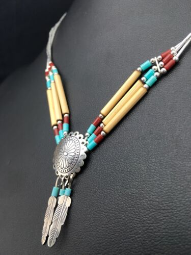 Navajo Concho Heishi Tubes Necklace | 3 Strand Liquid Sterling Silver | Authentic Native American Handmade | 4373