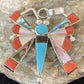 Zuni Turquoise Coral Mother of Pearl Butterfly Necklace Pin Pendant | Inlay | Sterling Silver Inlay | 1369