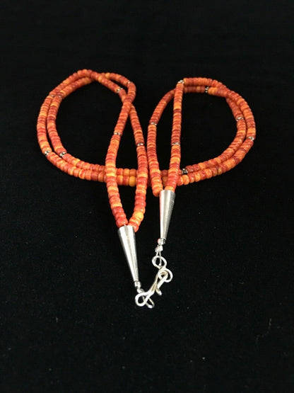 Southwestern Red Orange Spiny Heishi Necklace | Sterling Silver | 20" | 1782