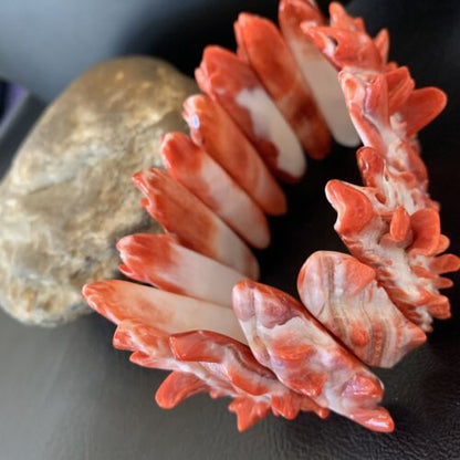 Native American Sterling Silver Red Spiny Oyster Turquoise Bracelet | Stretch | Handmade | 11831 - Masha USA