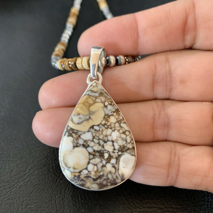 Men's Navajo Wild Horse Jasper Pendant Necklace | Sterling Silver | Authentic Native American Handmade | 10334