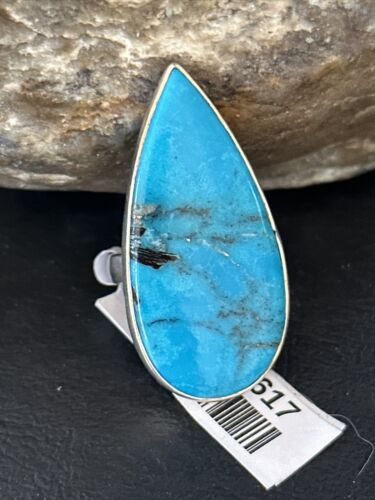 Women's Navajo Handmade Blue Kingman Turquoise Ring | Sterling Silver | Sz 9 | 11617