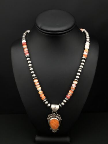 Southwestern Orange Spiny Oyster Necklace | Sterling Silver Pendant | 22" | 1241