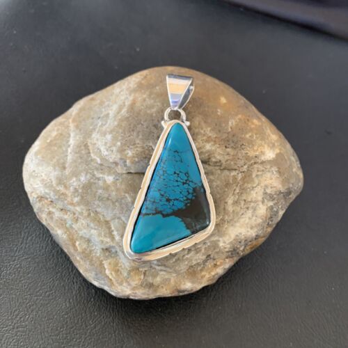 Navajo Spiderweb Turquoise Pendant | Sterling Silver | 2" | Authentic Native American Handmade | 10754