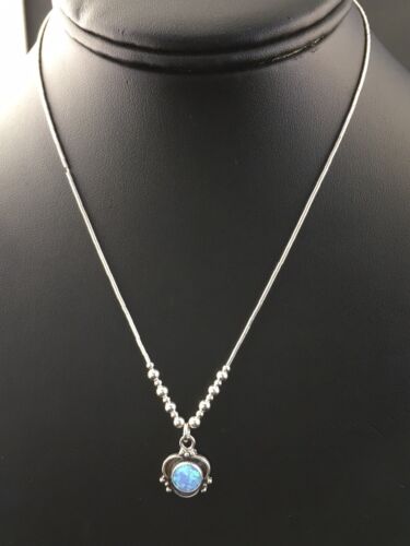 Children's Girls Heishi Beads Sterling Necklace | 15" | Opal Pendant | Navajo Jewelry | 10117