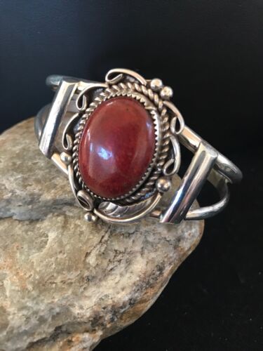 Native American Navajo Apple Coral Bracelet | Sterling Silver | J Platero | 8038