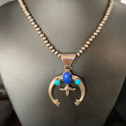 Navajo Blue Lapis Turquoise Pendant Necklace | Authentic Native American Sterling Silver | Naja | 13631