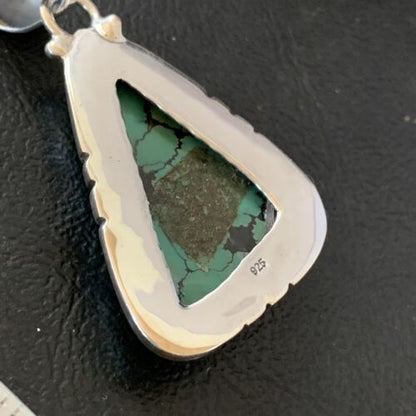 Navajo Men's Pendant | Sterling Silver Spiderweb Turquoise | 2" | Authentic Native American Handmade | 10755