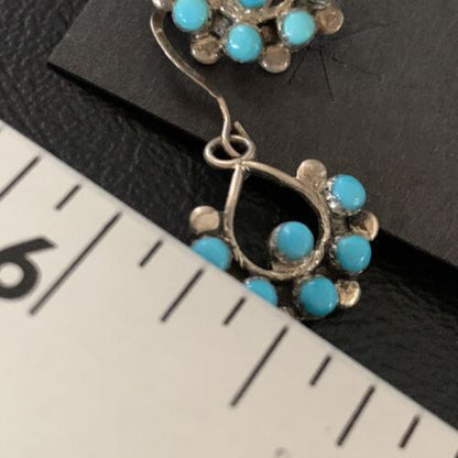 Southwestern Zuni Needle Point Turquoise Earrings | Sterling Silver | Authentic Native American Handmade | 12887