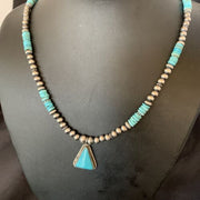Men's Blue Turquoise Pendant Necklace | Navajo Pearls | Sterling Silver | Native American Handmade | 12616