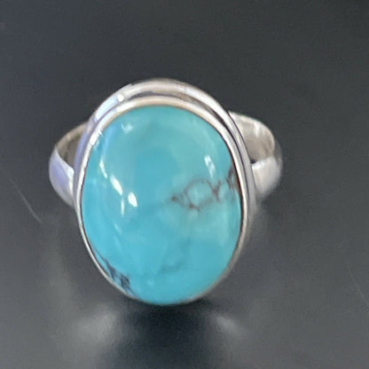 Navajo Spiderweb Blue Turquoise Ring | Sterling Silver | Sz 6.5 | Authentic Native American Handmade | 11447