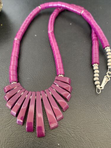 Navajo Purple Sugilite Heishi Necklace | Sterling Silver Tube Fan | 20" | Authentic Native American Handmade | 10472