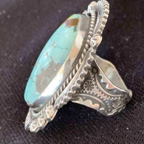 Navajo Blue Royston Turquoise Ring | Sterling Silver | Sz 12.5 | Authentic Native American Handmade | 1473