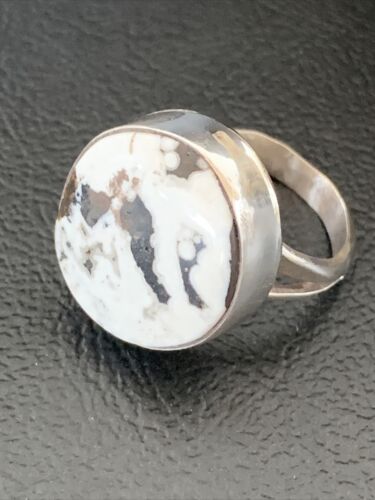 Navajo White Buffalo Turquoise Ring | Sterling Silver | Sz 7 | Authentic Native American Handmade | 01821
