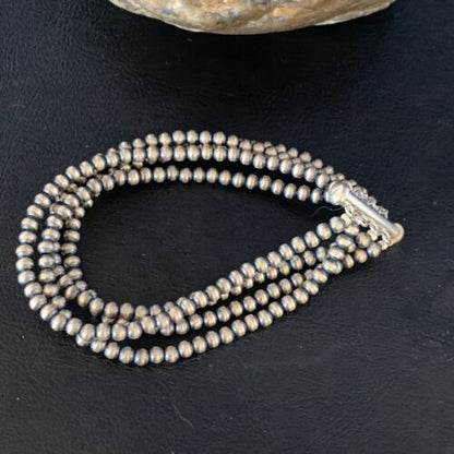 Native American Navajo Pearls Bracelet | Sterling Silver | 4-Strand | Authentic Handmade | 13586
