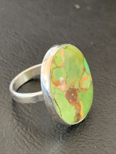 Adjustable Navajo Green Mojave Turquoise Ring | Sterling Silver | Sz 8 | 11789