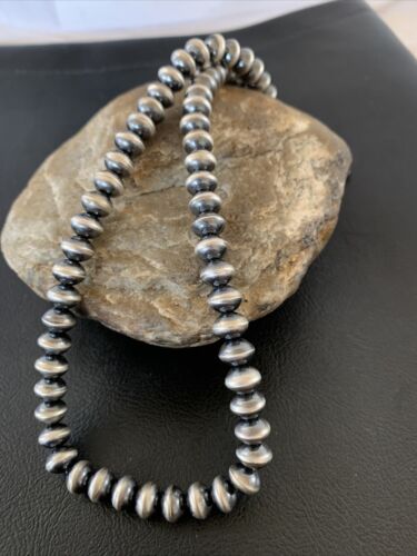 Navajo Pearl Rondelle Necklace | Sterling Silver Beads | Handmade | 17" | 2156