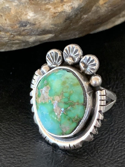 Navajo Green Sonoran Turquoise Ring | Sterling Silver | Sz 9 | Authentic Native American Handmade | 10418