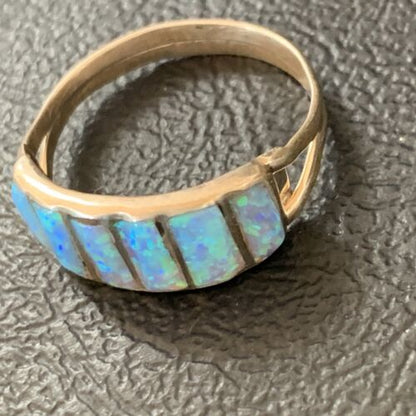 Navajo Blue Opal Inlay Band Ring | Sz 8.5 | Authentic Native American Handmade | 12417 - Masha USA