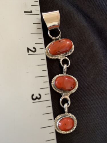 Navajo Red Coral Multi-Stone Necklace Pendant | Authentic Native American Sterling Silver | Multi-Stone | 13244 - Masha USA