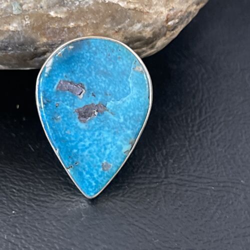 Navajo Blue Kingman Turquoise Ring | Sterling Silver | Sz 10 | Teardrop | Authentic Native American Handmade | 10508