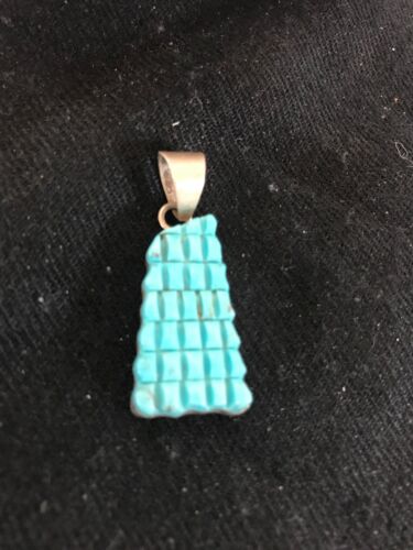 Navajo Blue Turquoise Corn Inlay Pendant | Sterling Silver | Authentic Native American Handmade | 13315