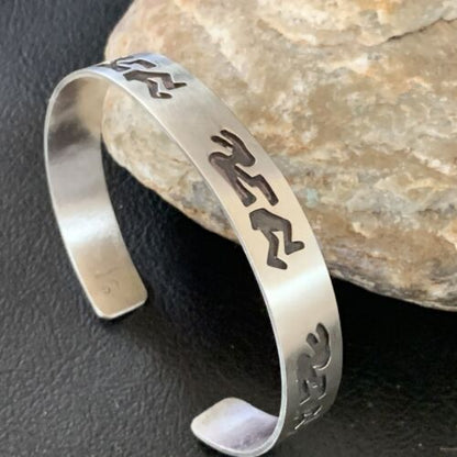 Navajo Kokopelli Stamped Cuff Bracelet | Sterling Silver | Authentic Native American Handmade | 12826