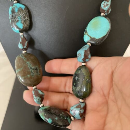Navajo Chunky Turquoise #8 Necklace | Sterling Silver Pearls | Authentic Native American Handmade | 21" | 1240