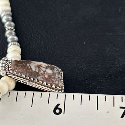 Navajo Wild Horse Turquoise Necklace Pendant | Sterling Silver | Authentic Native American Handmade | 14609