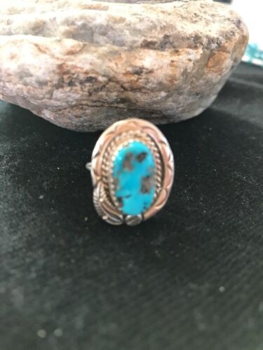 Native American Navajo Kingman Turquoise Ring | Sterling Silver | Sz 8