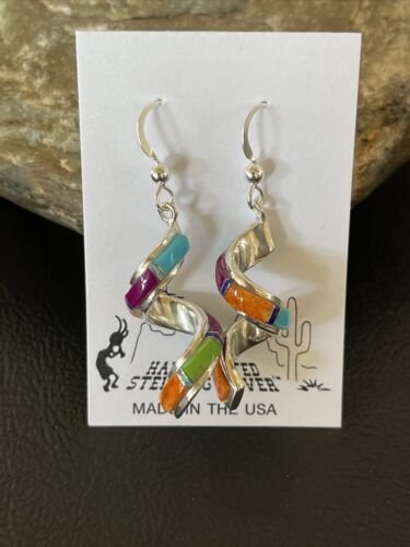 Navajo Swirl Turquoise Spiny Opal Inlay Earrings | Sterling Silver | 1.25" | 1551