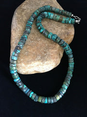 Navajo Blue Turquoise Heishi Necklace | Sterling Silver | Authentic Native American | 19" | 1754