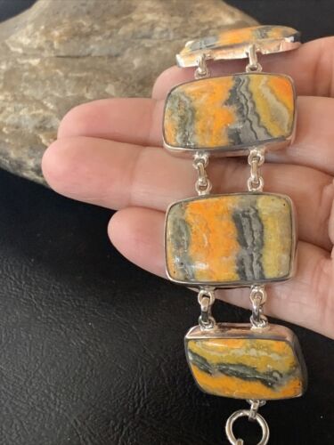 Navajo Bumblebee Jasper 5-Stone Link Bracelet | Sterling Silver | 7.5" | Authentic Native American Handmade | 11654