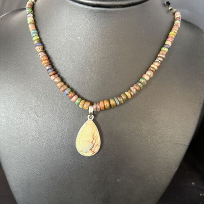 Southwestern Women's Green Opal Pendant Necklace | Sterling Silver | 17" | 14422