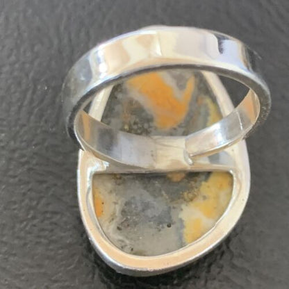 Navajo Bumble Bee Jasper Ring | Sterling Silver | Sz 8 Adjustable | Authentic Native American Handmade | 11544