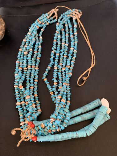 Native American Santo Domingo Spiny Blue Turquoise Shell Jacla Necklace | 36" | 13191