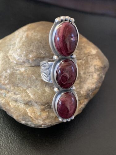 Navajo Purple Spiny Oyster Cluster Ring | Authentic Native American Sterling Silver | Multi-Stone | Sz 11 | 11554