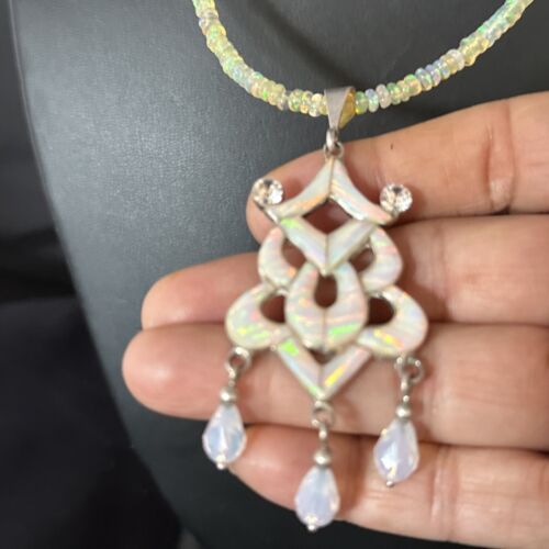 Navajo Fire Opal Pendant Necklace | Sterling Silver | 22" Chain | Authentic Native American Handmade | 14541 - Masha USA