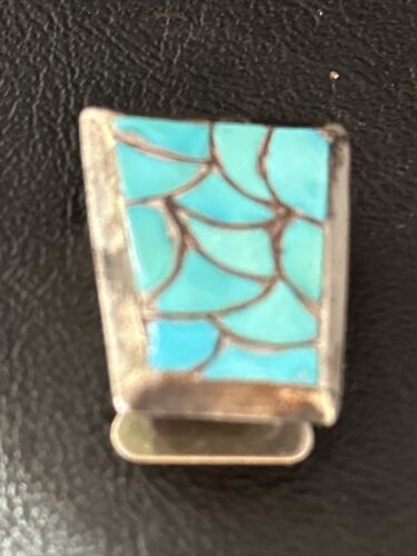 Men's Bolo Tie | Zuni Fish Scale Kingman Turquoise Inlay | Sterling Silver | 14756