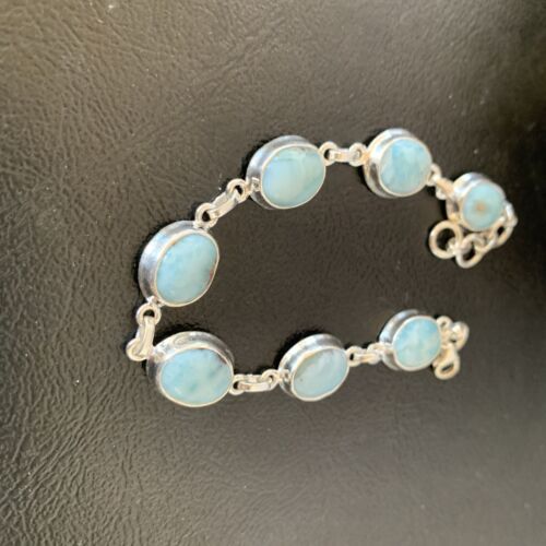 Navajo Blue Larimar 7-Link Bracelet | Sterling Silver | 7.5" | Authentic Native American Handmade | 10624