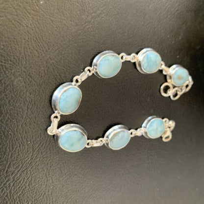 Navajo Blue Larimar 7-Link Bracelet | Sterling Silver | 7.5" | Authentic Native American Handmade | 10624