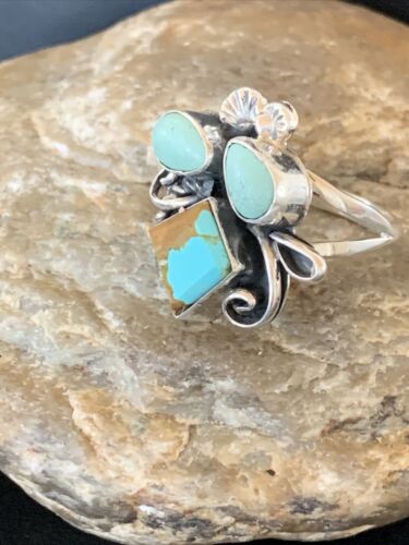 Navajo Men's Sterling Silver Ring | Blue Turquoise #8 Multi-Stone | Sz 10 | Native American Handmade | 2167