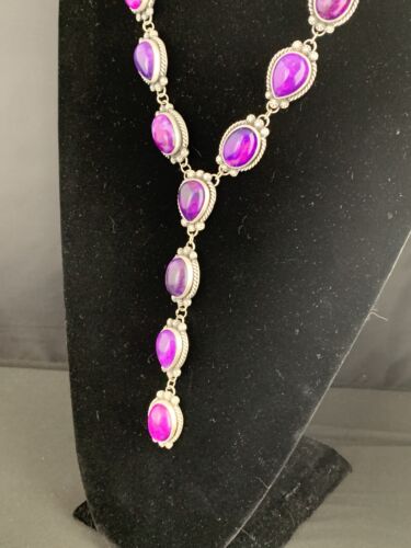 Navajo Sugilite Lariat Necklace | Sterling Silver Pendant | 23" | Authentic Native American Jewelry | 1153